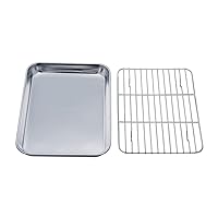 TeamFar Toaster Oven Tray and Rack Set, 9.3’’ x 7’’ x 1’’, Stainless Steel Toaster Oven Pan Broiler Pan, Non Toxic & Healthy, Easy Clean & Dishwasher Safe