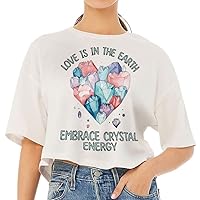 Crystal Energy Women's Crop Tee Shirt - Heart Cropped T-Shirt - Cute Design Crop Top