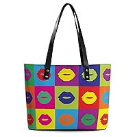 Womens Handbag Plaid Lips Leather Tote Bag Top Handle Satchel Bags For Lady