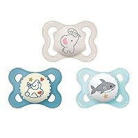 MAM Variety Pack Baby Pacifier, Includes 3 Types of Pacifiers, Nipple Shape Helps Promote Healthy Oral Development, 0-6 Months, Boy, 3 Count (Pack of 1)