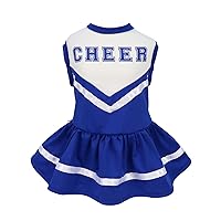 Dog Cheerleader Costume, Sporty Cheer Dog Dress for Small Dogs Girl, Pet Clothes Cat Outfits, Royal Blue, White, Small