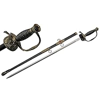 SZCO Supplies 35” Medieval Swept Hilt Wire Wrapped Rapier Sword with Adorned Scabbard, Black/Bronze, One Size (926924)