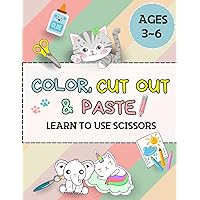 Color, Cut Out & Paste: Learn to Use Scissors: Kawaii Book for Kids 3-6 Years - Creative Fun with Adorable Coloring Characters and Creative Activities