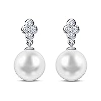 9 mm White South Sea Cultured Pearl and 0.12 carat total weight diamond accent Earring in 14KT White Gold