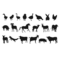 Pack of 40 Various Farmyard Animal Silhouette Stickers - Horse - Ducks - Cow - Goat (Black)