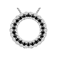1.50CT Round White & Black Simulated Diamond Open Circle Of Life Pendant Necklace 14K White Gold Over 925 Sterling Silver