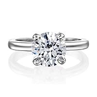 14k White Gold Solitaire Ring, 2 Carat Round Cut Lab Center Diamond, Engagement Ring for Bridal and Wedding