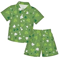 visesunny Toddler Boys 2 Piece Outfit Button Down Shirt and Short Sets Saint Patricks Day Clover Leaf Boy Summer Outfits