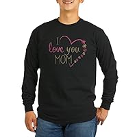 Long Sleeve Dark T-Shirt I Love You Mom Burlap and Pink Heart