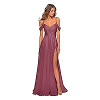 Cold Shoulder Chiffon Bridesmaid Dresses for Wedding with Pockets V Neck Long Prom Dress Formal Evening Gown