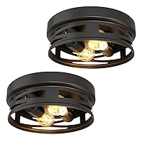 Sunco 2-Light Farmhouse Industrial Flush Mount Matte Fixture Ceiling Lights, 1600 Lumens Dimmable for Hallway, Kitchen, Bathroom, Bedroom, E26 Base, Vintage A19 Edison Bulbs Included 2 Pack