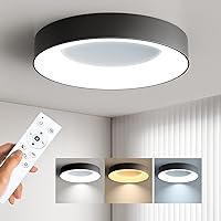 LED Flush Mount Ceiling Light with Remote Control, 24W 3000K-6500K Dimmable Ceiling Light Fixture, Modern Led Ceiling Lights for Bedroom Kitchen Laundry Room, 11 Inch Black