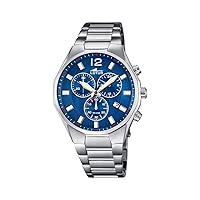 Men's Quartz Watch with Blue Dial Chronograph Display and Silver Stainless Steel Bracelet 10125/3