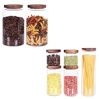 Glass Canisters Set of 5 and 2 Pack 93 FL OZ Glass Food Canisters' Bundle