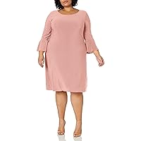 Star Vixen Women's Plus-Size Modest Soft Knit Bell-Sleeve Midi-Length Dress