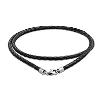 Unisex Genuine Brown Black Leather Braided Rope Weave Necklace Pendant Cord For Women Teens Men .925 Sterling Silver 14 16 18 20 24 Inch Length