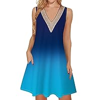 Summer Dresses for Women 2024 Trendy Lace V Neck Sleeveless Dressy Casual Sundress with Pocket Tank Dress Spring Sale 2024(5-Blue,Medium)