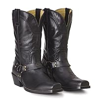 Taben Western Brunello's Cowboy Square Toe Harness Boot in Black