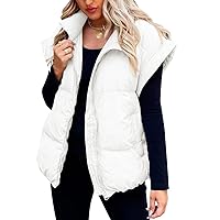 Niceyi Women's Quilted Puff Vest Short Sleeve Zipper Waistcoat Outerwear Padded Jacket Winter Coat with Pockets