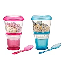 Cereal To Go, Cereal Container, Cereal On The Go Go Cereal Box Storage Container Cups Milk Yogurt Keeper Holder With Spoon (Red+Blue-2Pcs)