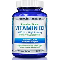 Vitamin D3 5000 IU Dietary Supplement to Promote Healthy Bone & Immune Function, Easy-to-Swallow 360 Softgels