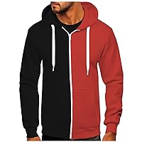 Big And Tall Zip Up Hoodies For Men Novelty Color Block Hooded Sweatshirts Full Zip Jacket Outerwear With Pocket