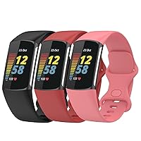 Sport Bands Compatible with Fitbit Charge 5 Smartwatch Accessory,Soft Silicone Watch Strap Wristbands Bracelet Replacement for Charge5 Women Men