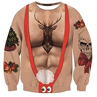 Idgreatim Unisex Ugly Christmas Crewneck Sweatshirt Novelty 3D Graphic Long Sleeve Sweater Shirt