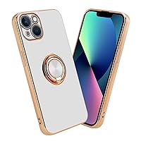 Case Compatible with Apple iPhone 14 Plus in Glossy White - Gold with Ring - Protective Cover Made of Flexible TPU Silicone, with Camera Protection and Magnetic car Holder