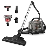 Aspiron Canister Lightweight Cyclonic Bagless Cleaner, 3.7QT Vacuum with HEPA Filter, 5 Brushes, Automatic Cord Rewind, Variable Speed for Hard Floors, Hardwood, Cars, 3.5L, Black