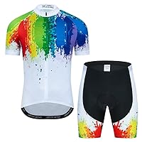 Men Cycling Jersey Set Men's Short Sleeve Cycle Shirt and Shorts Padded Suit Biking Top