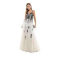 Womens White Embellished Zippered Cutout Tulle Mesh Sheer Lined Floral Spaghetti Strap V Neck Full-Length Formal Gown Dress Juniors 78