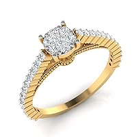 Women's 14K White Yellow Gold 0.50 Carat Real Diamond Engagement Ring (0.25 Carat, Hi Color, Si1I1 Clarity)