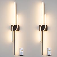 Modern Wall Sconce Set of Two, Dimmable LED Wall Sconces Lighting Set of 2, Black Wall Light with Timer Remote Control, LED Wall Lamp for Bedroom Living Room Bathroom Hallway 38.7