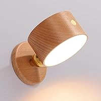 Chilvane Wooden Wall Scone Battery Operated Wall Light LED 360° Rotation Magnetic Ball Stepless Dimming Rechargeable Wall Mounted Cordless Wall Sconce Lamp for Bedroom Makeup Household etc,Beech Wood