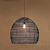 Creative Rattan Pendant Light Fixtures Hand-Woven Hanging Bird Cage Ceiling Light Fixture Large Suspended Chandelier Lamp with Adjustable Cord for Living Room Bar