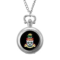 Cayman Islands Coat of Arms Classic Quartz Pocket Watch with Chain Arabic Numerals Scale Watch