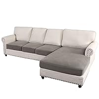 H.VERSAILTEX Sectional Couch Covers 4 Pieces Sofa Seat Cushion Covers L Shape Separate Cushion Couch Chaise Cover for Both Left/Right Sectional Couch (Seat Only: 1 Chaise + 3 Sofa, Taupe)