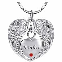 Heart Cremation Urn Necklace for Ashes Urn Jewelry Memorial Pendant with Fill Kit and Gift Box - Always on My Mind Forever in My Heart for Brother(July)
