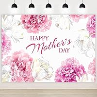 Mother’s Day Backdrop Happy Mothers Day Backdrop Pink and White Floral Mothers Day Backdrops for Photography Mothers Day Party Decorations Banner Supplies 7x5Ft