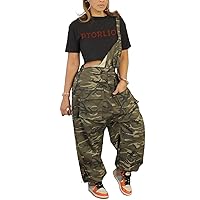 Sexy Plus Size Camo Overalls for Women Loose Fit Baggy Harem Bib Jumpsuit with Pockets