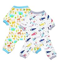2-Pack Pet Clothes Puppy Cute Pajamas Dogs Cotton Rompers Cats Jumpsuits Cosy Apparel Dog Shirt Small Canine Costumes, Plane & Giraffe S