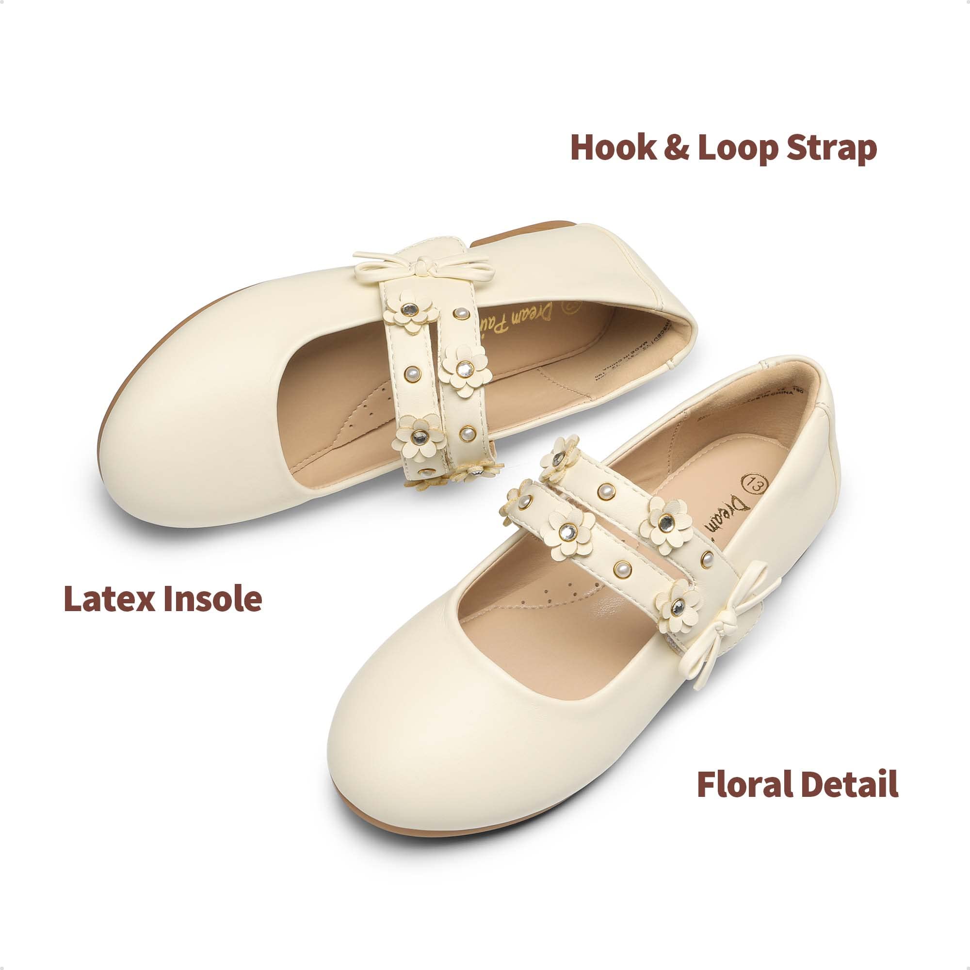 DREAM PAIRS Flower Girl Ballet Flats Pearls Bow Ballerina Mary Jane Dress Shoes
