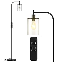 PAZZO LED Floor Lamp, Industrial Standing Lamp with Glass Lampshade, Ideal for Living Room, Bedroom, and Office, Matte Black Finish (Includes Remote Control)