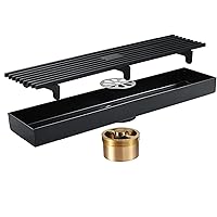 12 Inch Linear Shower Drain,Rectangular Floor Shower Drain,304 Stainless Steel Floor Drain with Removable Cover Grate and Hair Strainer,Black (Color : Nero)