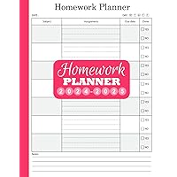 homework planner 2024-2025: Undated daily assignments notebook for middle-school, high-school & college students. Pink cover lesson tracker logbook for girls