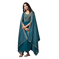 Blue Embroidered Pure Silk Indian Muslim Women Wear Cocktail Party Straight Salwar Kameez 1507