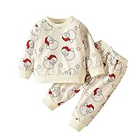 Boys Pants with Suspenders Baby Boys Girls Matching Christmas Prints Clothes Top T Shirt Pants (Beige, 12-24 Months)