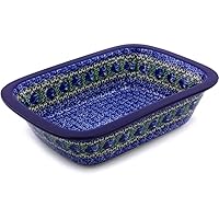 Authentic Polish Pottery Rectangular Baker in Peacock Feather Design Handmade in Bolesławiec Poland by Ceramika Artystyczna + Certificate of Authenticity