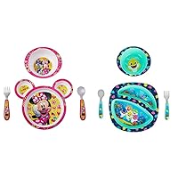 Disney Minnie Mouse and Baby Shark 4 Piece Toddler Dinnerware Sets with Plates, Bowls, Fork, and Spoon - 8 Count